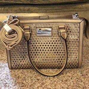 Metallic Gold Fabric Andrew Marc Shoulder Bag